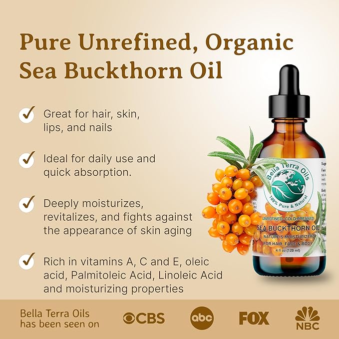 Bella Terra Oils Pure Sea Buckthorn Oil – 1 gallon, Unique Nutrient Blend, Nourishing, Non-Greasy, Radiant Glow for Skin, Softness for Hair