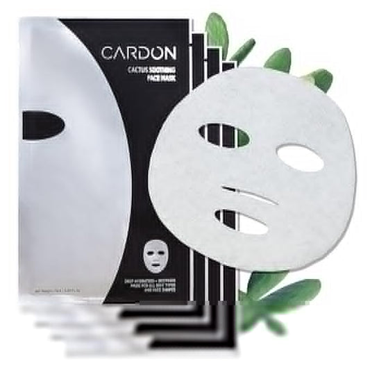 Cardon Cactus Soothing Sheet Mask | Korean Sheet Masks for Sensitive Skin Post-Shave | Korean Skin Care Mask | Vitamin E, Cactus Extract, Heartleaf, Cica | 4-Pack