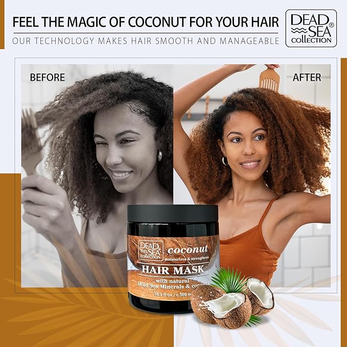 Dead Sea Collection Coconut Hair Mask - Repair, Strengthening and Hydrating for All Hair Types - with Nourishing Dead Sea Minerals and Coconut Oil - 16,9 Fl. Oz