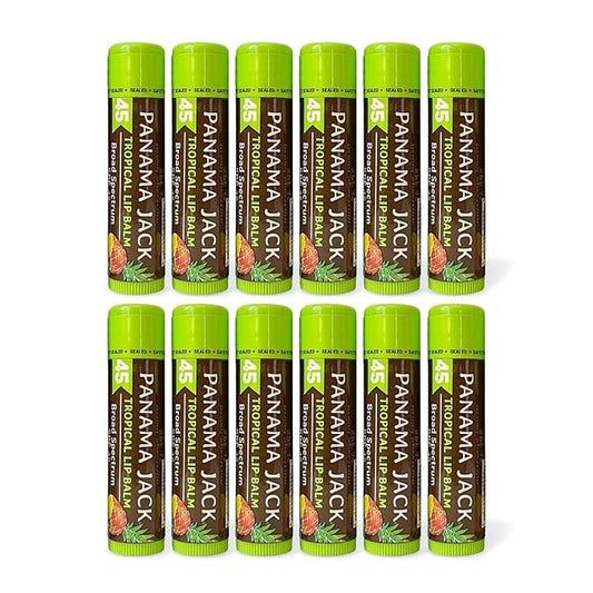 Panama Jack Sunscreen Lip Balm - SPF 45, Broad Spectrum UVA-UVB Sunscreen Protection, Prevents & Soothes Dry, Chapped Lips, Tropical, 12-pack