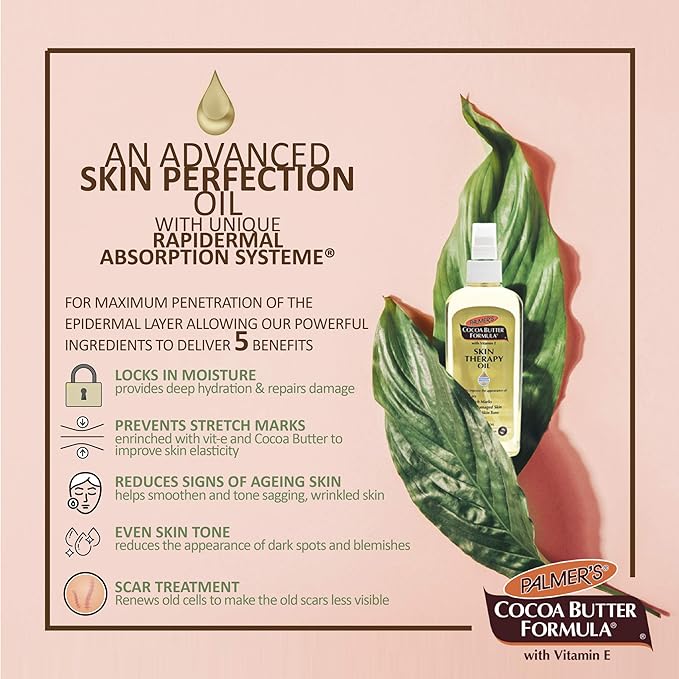 Palmer's Cocoa Butter Formula Skin Therapy Moisturizing Body Oil with Vitamin E & Pure Argan Oil, Deep Body Moisturizer for Dry, Damaged Skin, Scars or Stretch Marks, 2 Ounces