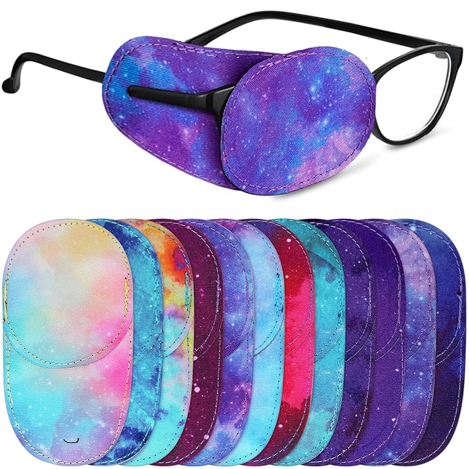 Newcotte 12 Pcs Eye Patch for Kids Toddler Reusable Adjustable Girls Boys Eyepatch for Glasses Left or Right Eye Patch, Assorted Patterns(Starry Sky)