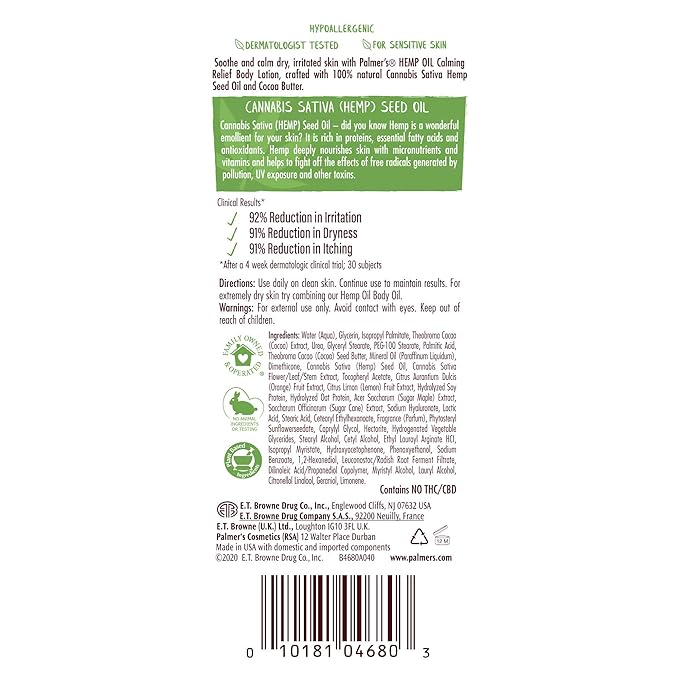 Palmer's Cocoa Butter Formula Hemp Oil Calming Relief Body Lotion, 8 Ounces