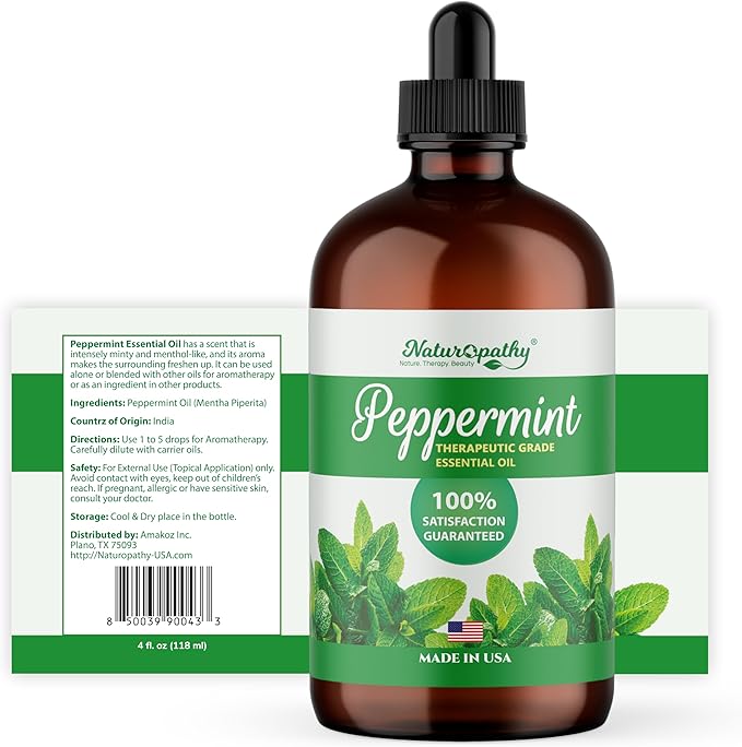 Naturopathy Peppermint Essential Oil, Natural Therapeutic Grade, Premium Quality Peppermint Oil, 4 fl. Oz - Perfect for Aromatherapy and Relaxation