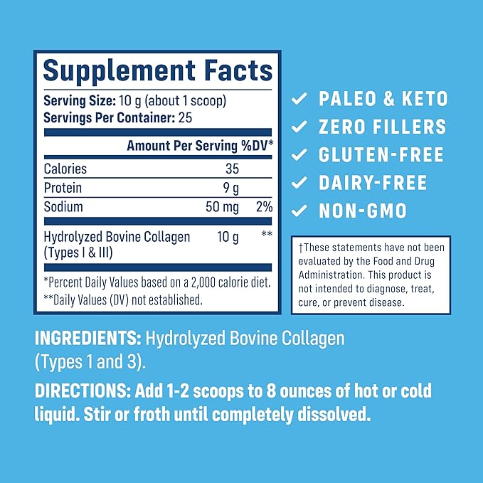 NativePath Collagen Peptides Protein - Hydrolyzed Type 1 & 3 Collagen Powder for Skin, Hair, Nails - 8.8 oz (25 Servings)