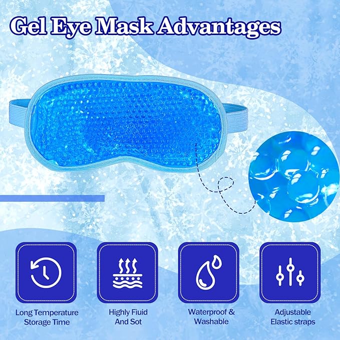 2 Pcs Cooling Eye Mask Sleeping Eyes Cooling Pads Cold Hot Gel Bead Mask Reusable Eye Ice Pack with Plush Backing Silky Gel Compress Eyemask for Dry Eyes Bags Dark Circles Post Convenient Storage