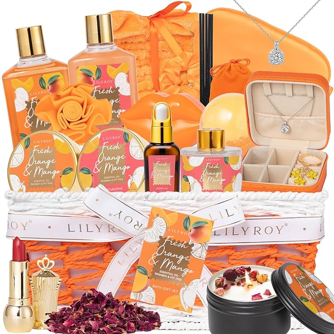 Mothers Day Gifts for Mom - Premium 21-Piece Tropical Bath & Body Basket Set for Women, Spa Gift Basket with Shower Gel, Bath Bomb | Christmas Valentine's Birthday Gift All Occasion Holiday Gift Idea