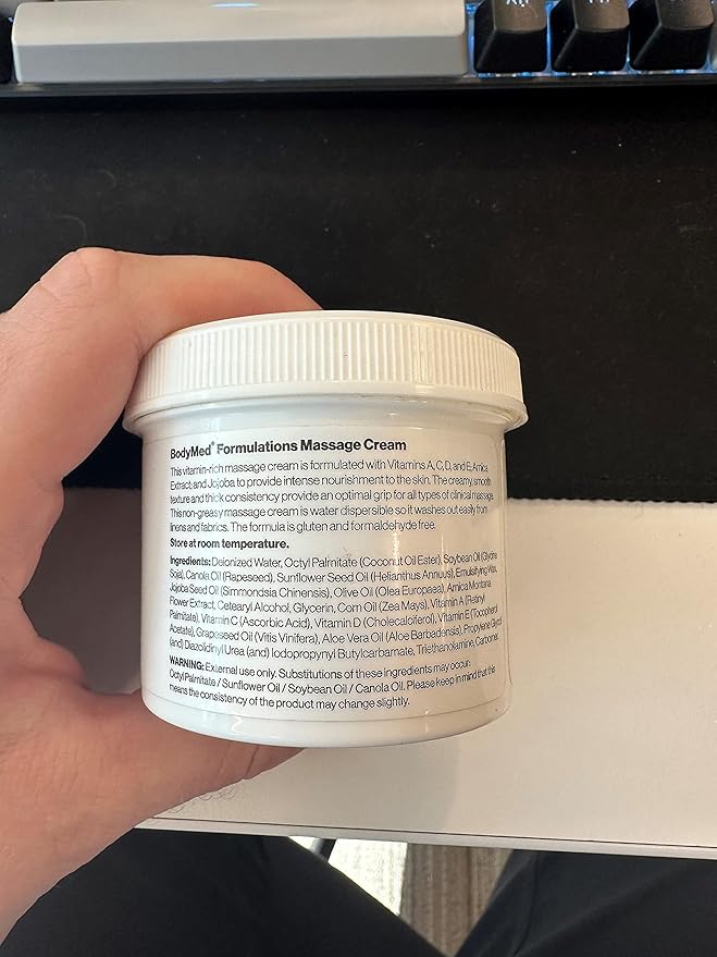 BodyMed Formulations Massage Cream, 4 oz. – Fragrance-Free, All-Natural Lotion for Massage Therapy – Leaping Bunny Certified – with Arnica Extract & Jojoba – Non-Staining, & Paraben Free