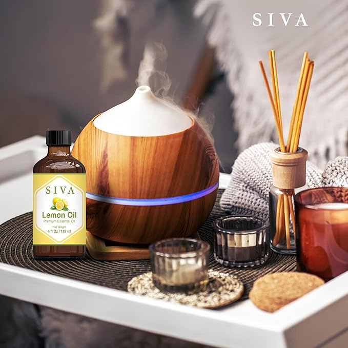 SIVA Lemon Essential Oil - 4 Fl Oz – Natural Lemon Oil - for Diffuser, Face, Skin Care, Aromatherapy, Hair Care, Scalp and Body Massage - with Dropper