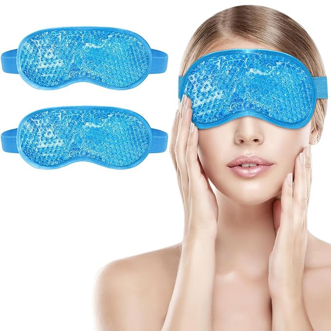 2Pack Cold Cooling Eye Mask, Reusable Hot Colder Therapy Gel Bead with Plush Backing for Puffiness Migraine Stress Relief Skin Care Dry Eyes