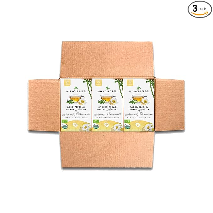 Miracle Tree - 3 Count of Organic Moringa Superfood Tea, 25 Individually Sealed Tea Bags, Lemon & Chamomile (Keto, Detox, Energy/Immunity Booster, Vegan, Gluten-Free, Organic, Non-GMO, Caffeine-Free)