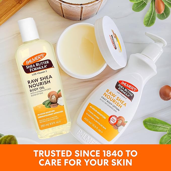 Palmer's Shea Formula Raw Shea Body Oil with Vitamin E, Deep Body Moisturizer to Soothe & Nourish Dry, Sensitive & Eczema-Prone Skin, 8.5 oz