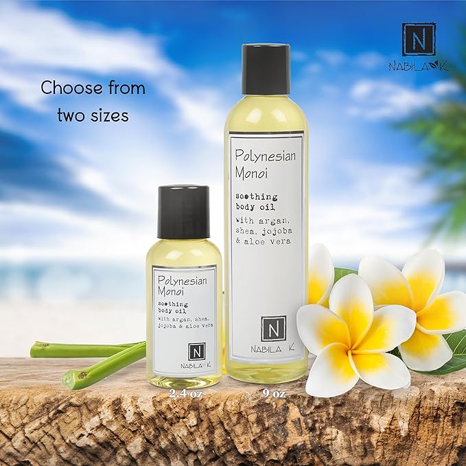 Polynesian Monoi (Monoi de Tahiti Flower Scent) Body Oil, Travel Size 2.4 oz Moisturize & Nourish with Argan & Coconut Oil - Vitamin C Enriched - Naturally Derived, Vegan-Friendly