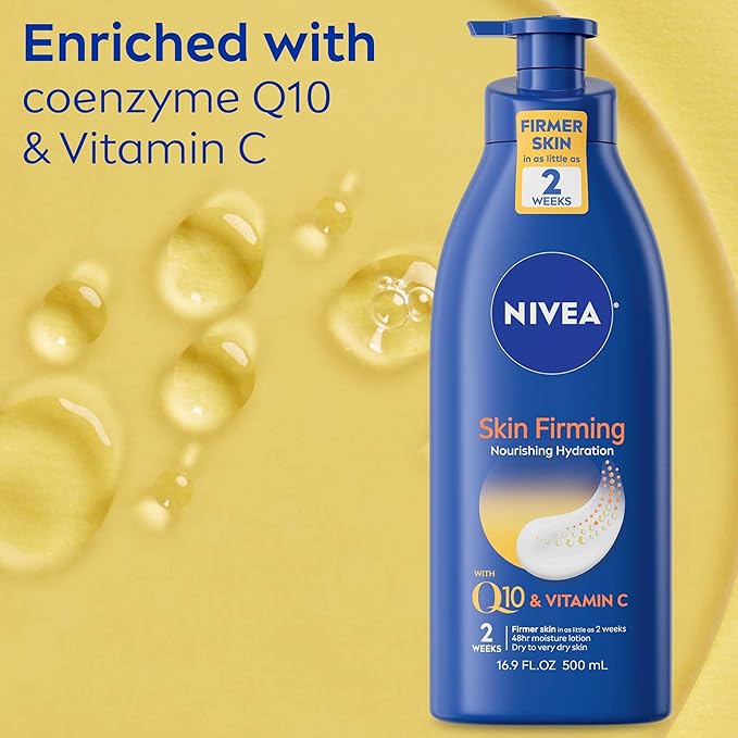 NIVEA Nourishing Skin Firming Body Lotion with Q10 and Vitamin C, Dry Skin Lotion, Body Moisturizer, 16.9 Fl Oz Pump Bottle