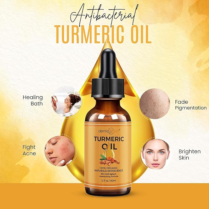 Turmeric Oil + Organic Moisturizer & Reduce Acne, Dark Spot Remover, Clear skin Tone, Hydrate Dull & Dry Skin, Anti Aging Skin Care Glow Oil for Face, Neck & Eye (2 FL OZ/60 ML)