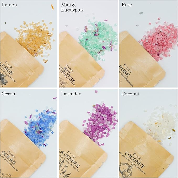 Bath Salts Gift Set 6-Pack - Relaxing Aromatherapy Spa Set for Women, 80g Self-Care Gifts for Mom, Mother's Day Birthday Gifts with Natural Sea Salts