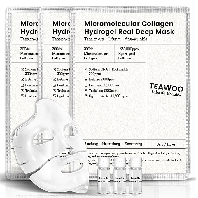 Micromolecular Real Collagen Overnight Mask 3 EA | 1,680,000 PPB Micro Collagen Hydrogel Face Mask | Ampoule Essence + Collagen Mask Set for Deep Hydration & Radiance