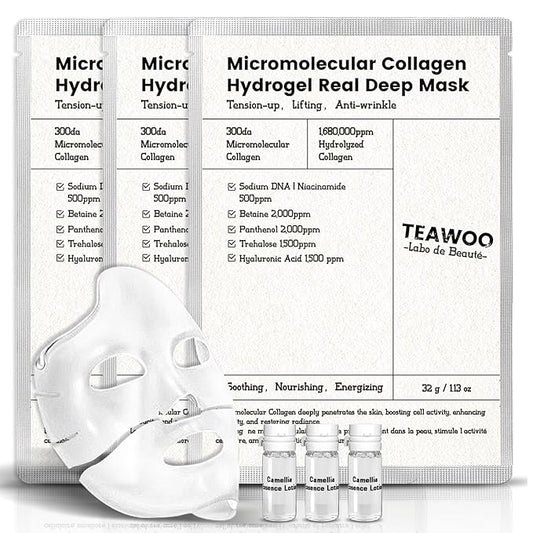 Micromolecular Real Collagen Overnight Mask 3 EA | 1,680,000 PPB Micro Collagen Hydrogel Face Mask | Ampoule Essence + Collagen Mask Set for Deep Hydration & Radiance