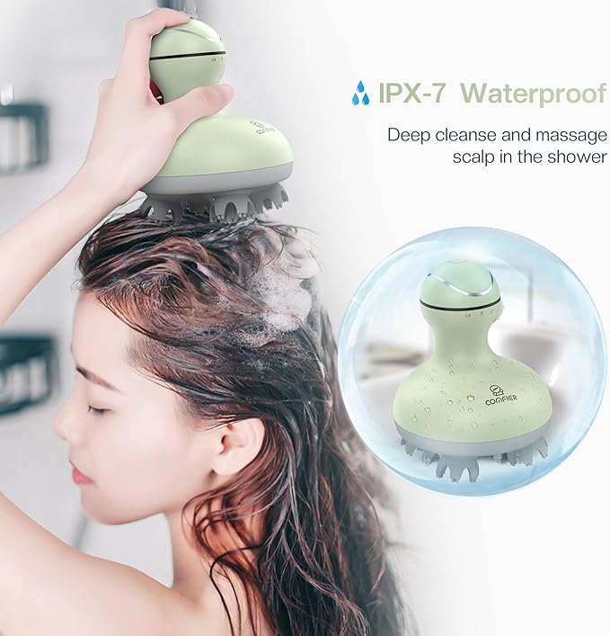 COMFIER Scalp Massager, Electric Head Scratcher, Portable Head Massager for Hair Growth with 84 Silicone Massage Nodes, Dog&Cat Massager, Rechargeable, Waterproof, Gifts for Mom,Dad,Women,Men (Green)