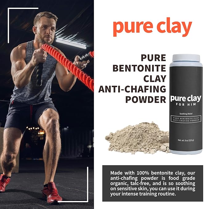All Natural Mens Anti Chafing Powder, Deep Mined Calcium Bentonite Clay Powder, Body, Groin, Arm Pit, Foot, Anti Chaf Powder, Paraben Free, Talc Free, Food Grade Organic, 8 oz