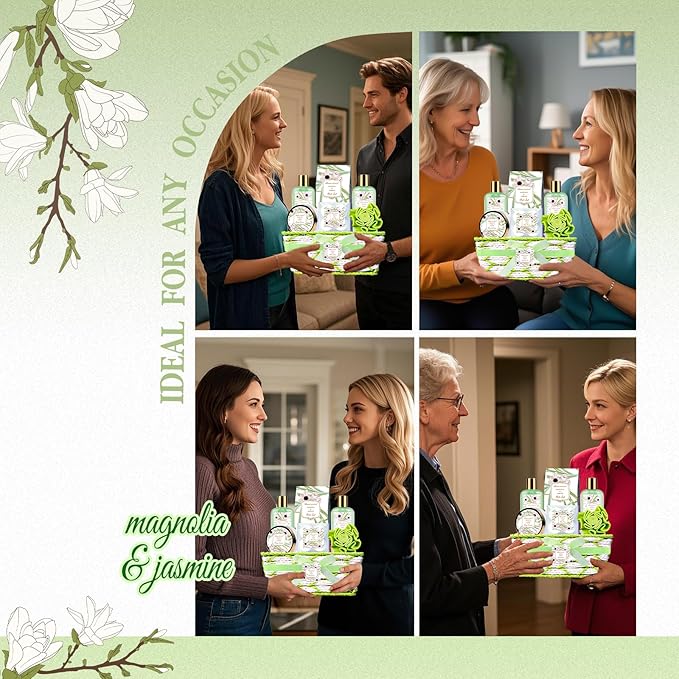 Spa Gifts for Women, Bath Sets, 7Pcs Spa Gift Set w/Shower Gel, Bubble Bath, Bath Salts, Bath Bomb, Body Lotion, Christmas Gifts for Women, Magnolia & Jasmine Bath Set