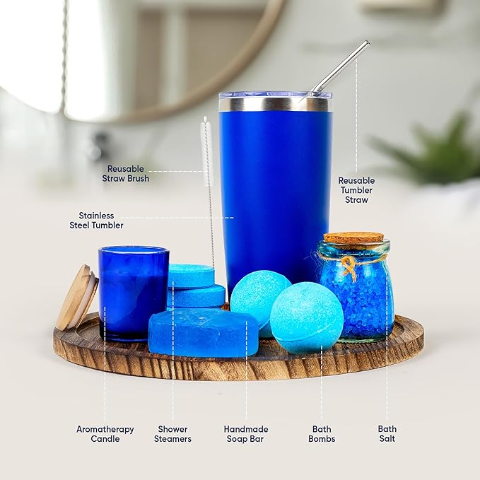 16 pcs Luxury Relaxing Spa Gift Basket Set - Perfect for all occasions such as Birthdays, Christmas, Get Well, Thank You, Bridal Shower, Gifts for Women & Men. Includes Bath Bombs (16 pcs, Royal Blue)