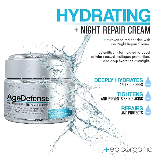 Epic Organic Age Defense | Men's Face Moisturizer | Anti-Aging Cream with Hyaluronic Acid, Collagen | Day and Night Facial Skin Care | Anti Wrinkle Face Cream | 1.7 oz