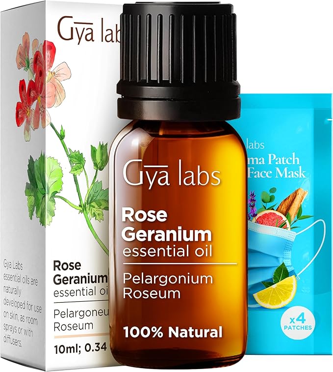 Gya Labs Rose Geranium Essential Oil for Skin - 0.34 Fl Oz - 100% Pure Natural Rose Geranium Oil for Diffuser, Aromatherapy Self-Care & Candle Making - Freshly Floral Scent