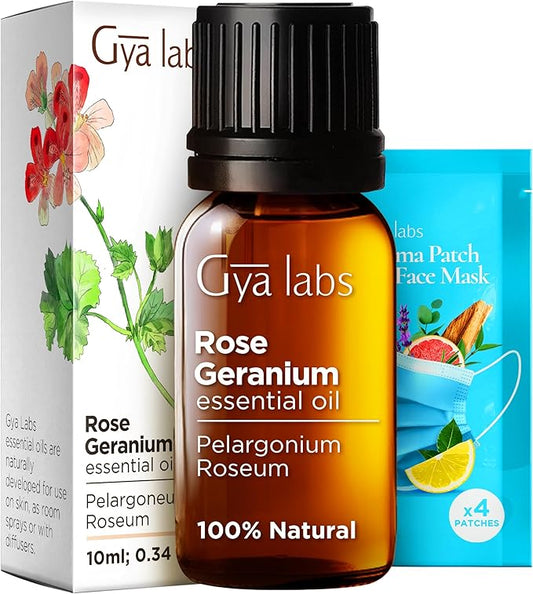 Gya Labs Rose Geranium Essential Oil for Skin - 0.34 Fl Oz - 100% Pure Natural Rose Geranium Oil for Diffuser, Aromatherapy Self-Care & Candle Making - Freshly Floral Scent