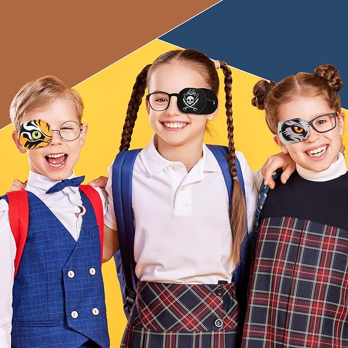 Newcotte 12 Pcs Eye Patch for Kids Toddler Reusable Adjustable Girls Boys Eyepatch for Glasses Left or Right Eye Patch, Assorted Patterns(Spooky)