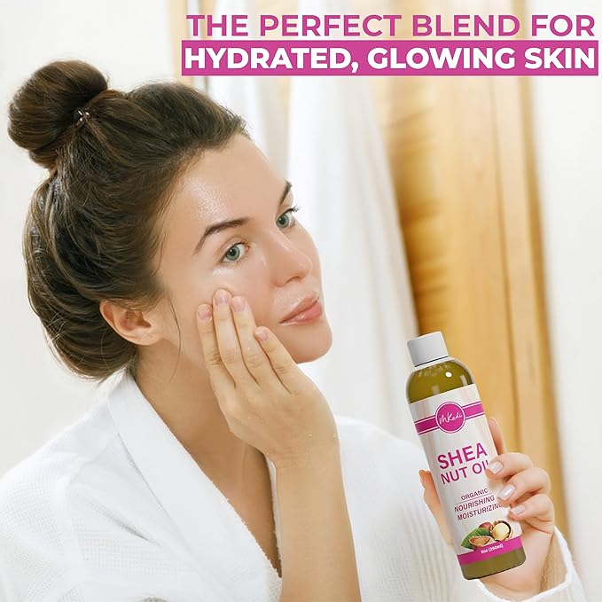 Organic Cold Pressed Shea Nut Oil for Body & Hair (8oz), Moisturizing Body Oil, Non Greasy After Shower Body Oil for Women, Enriched Oil for Dry Skin & Scalp, Body Skin Care Products