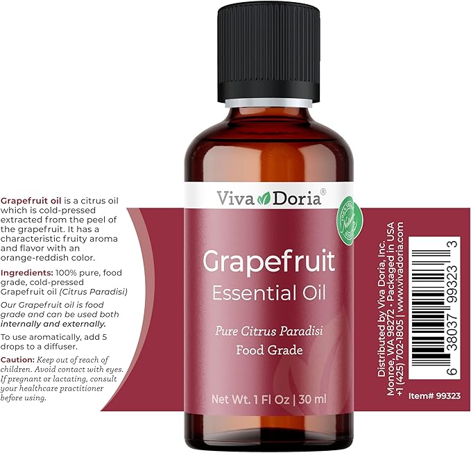 Viva Doria Grapefruit Essential Oil, 100% Pure, Natural Grapefruit Essential Oil, Undiluted, for Aromatherapy | Food Grade, 30 mL (1 Fluid Ounce)