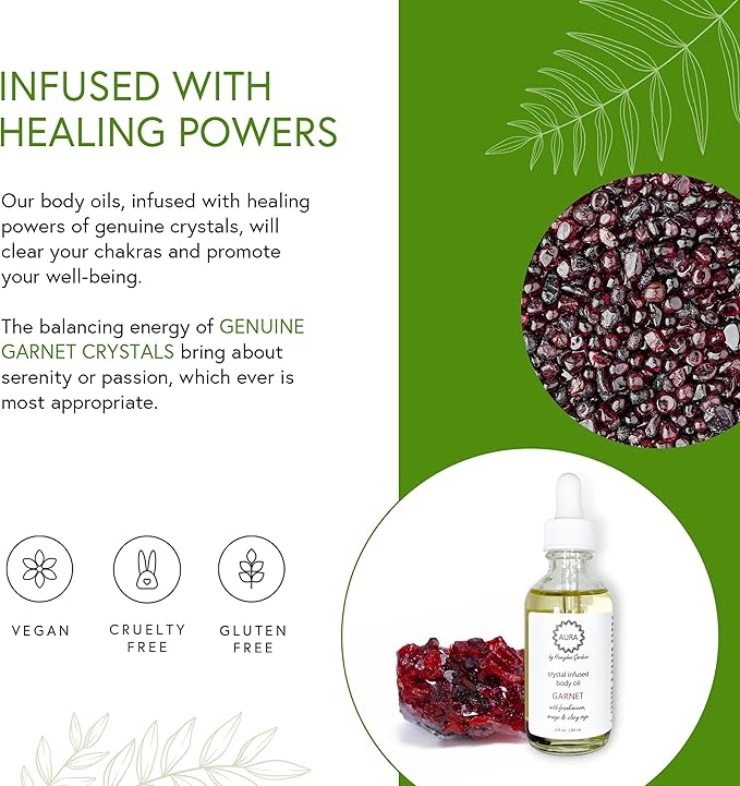 Honeybee Gardens Crystal Infused Body Oil, Garnet, Organic, Moisturizing, Non-Greasy, for All Skin Types, 2 Fl Oz