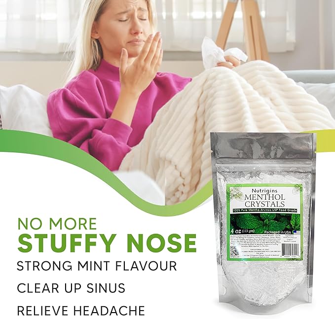 Menthol Crystals 100% Pure Organic Natural Spa Quality in 4OZ Resealable Bag