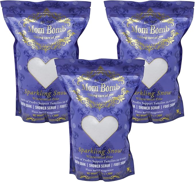 Mom Bomb Sparkling Snow Bath Soaks: Indulge in 3 lbs of Serenity for Baths, Showers, and Foot Treatments