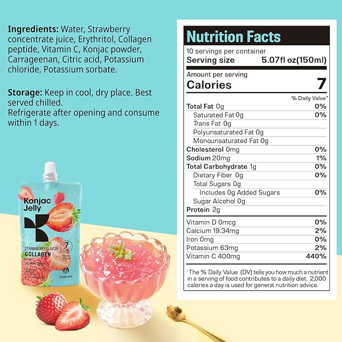 Konjac Jelly Strawberry Flavor with Collagen Peptides 10 Packs and Konjac Angel Hair Gluten Free 12 Packs Low Calorie, Keto, Sugar Free, Healthy Food