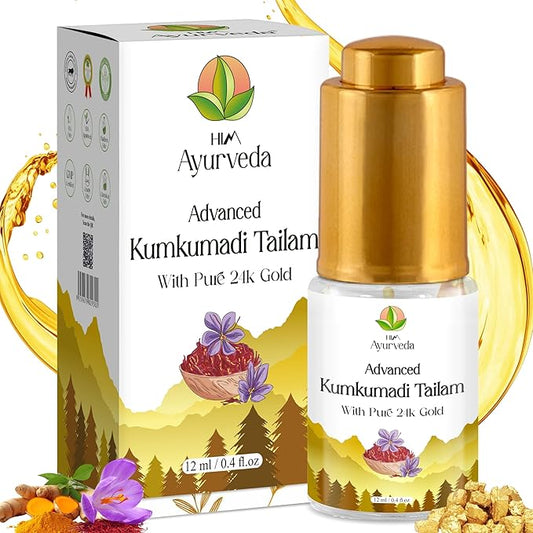 Kumkumadi Tailam 24K Gold Tailam | Organic Face Oil With 24K Pure Gold Flakes | Ayurvedic Face Oil for Healthy Skin, Dark Spots & Hydration | For Men & Women | 12ML (pack of 1)