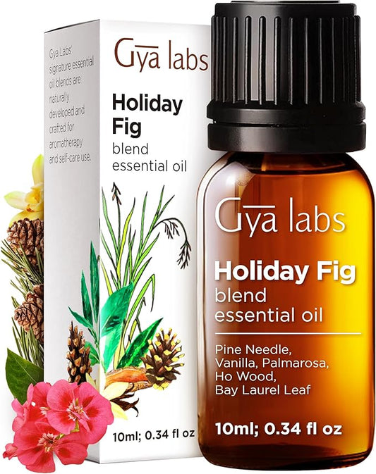 Gya Labs Holiday Fig Essential Oil Blend for Diffuser - Holiday Essential Oils for Skin - 100% Pure Natural Blend of Pine Needle, Palmarosa, Ho Wood, Bay Laurel Leaf & Vanilla (0.34 Fl Oz)