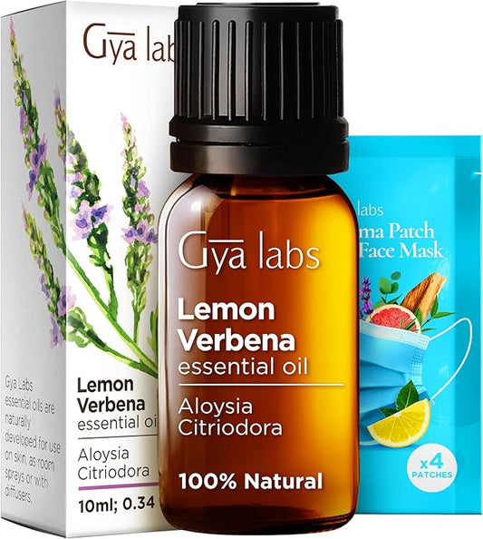 Gya Labs Lemon Verbena Essential Oil for Diffuser - 0.34 Fl Oz - 100% Pure Natural Lemon Verbena Oil for Skin, Hair, Perfume, Bath Bombs, Candles & Soaps Making - Citrusy, Refreshing Scent