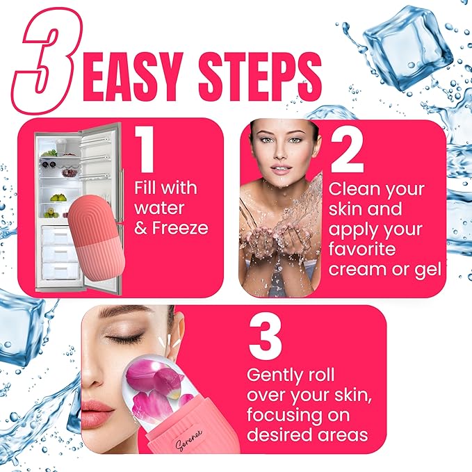 Ice Cube Roller for Face, Eyes & Neck – Silicone Ice Face Roller for Puffiness, Redness, Migraines & Eye Bags – Skin Tightening, Rejuvenation & Cryotherapy Massage Tool for Beauty & Skincare