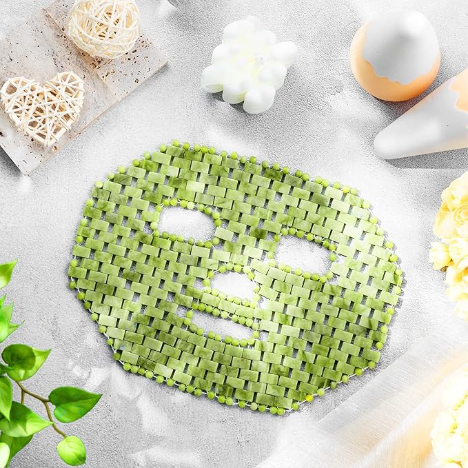 Jade Facial Mask, Jade Sleep Natural Stone Green Facial Cooling Mask, Beauty Skincare Massage Tools for Alleviate Puffiness Face Massage Puffy Eyes Dark Circles