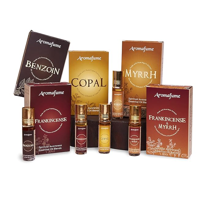 Spiritual Awareness Pure Resin Essential Oil Roll-On Blend Gift Set by Aromafume | 6 x 6ml | Frankincense, Copal, Benzoin, Frankincense&Myrrha | for Meditation, Spiritual Awakening & Prayer