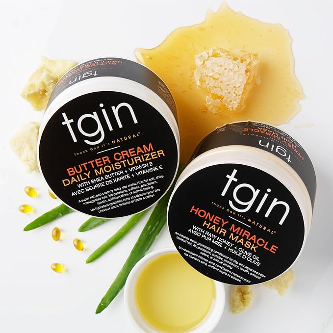 tgin Butter Cream Daily Moisturizer and Honey Miracle Hair Mask Duo for Curly, Coily and Wavy Hair, Rich Moisture and Deep Conditioning for Dry Hair, 12 oz (Set)