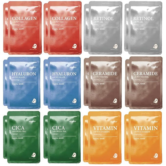 SKIN627 Bulk 24PK Face Masks Skincare, Facial Mask, Sheet Masks Korean (24PK Assortment)