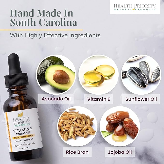 Health Priority Organic Vitamin E Oil for Skin & Scars - 15000 IU, 1 Fl Oz - Handmade in South Carolina, Non-GMO, Gluten & Cruelty Free, Vegan - Lavender Scented