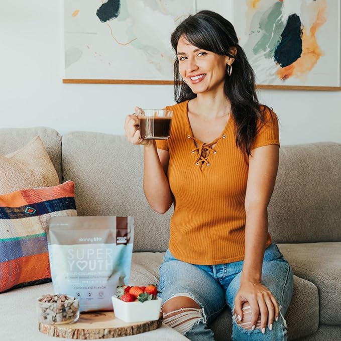 SkinnyFit Super Youth Chocolate Multi-Collagen Peptides + Probiotics, Baobab Fiber, Apple Cider Vinegar, Hyaluronic Acid, & Vitamin C, Skin, Hair, Joint & Metabolism Support, 30 Servings