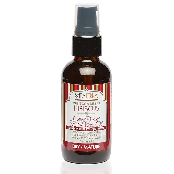 Shea Terra Organics Senegalese Hibiscus Cold Pressed Extra Virgin Oil | Hair Conditioner, Anti-Aging, Vitamin E Oil | Dry/Mature Skin Types - 2 oz