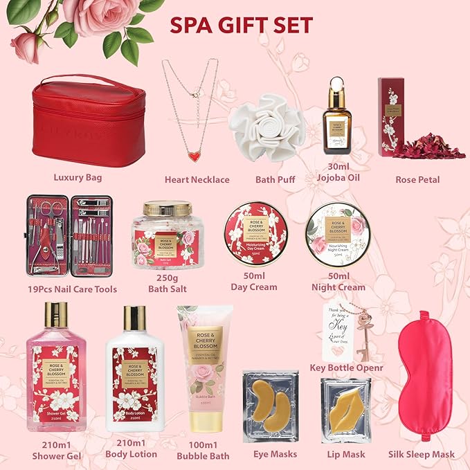 Mothers Day Gifts for Mom Spa Gift Set for Women 17Pcs Luxury Bath & Body Gift Set Beauty Care Kit with Necklace | Valentine's, Birthday, Christmas Gifts for Her Wife Pampering Kit Perfect for Travel