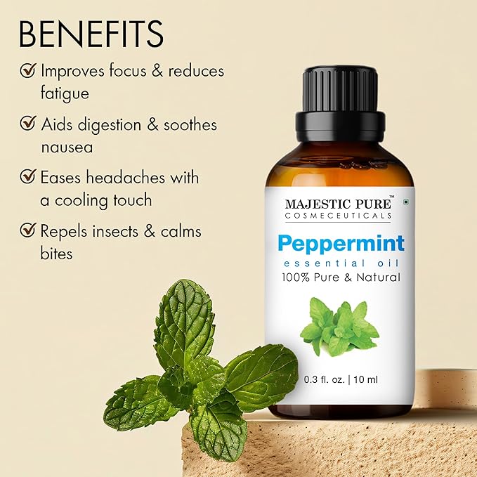Majestic Pure Peppermint Essential Oil - 100% Pure Peppermint Oil for Aromatherapy, Massage & Topical Uses, Perfect for Diffuser & Essential Oil Diffuser - 0.33 fl. oz