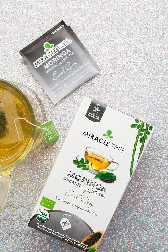Miracle Tree - 3 Count of Organic Moringa Superfood Tea, 25 Individually Sealed Tea Bags, Earl Grey (Keto, Detox, Energy/Immunity Booster, Vegan, Gluten-Free, Organic, Non-GMO, Lightly Caffeinated)